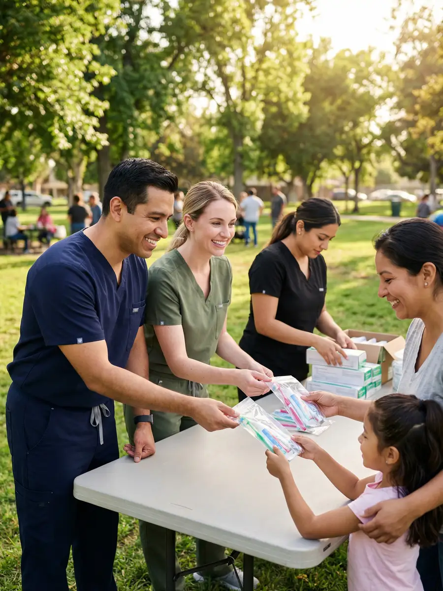 myDental team members handing out dental care kits at a community outreach event