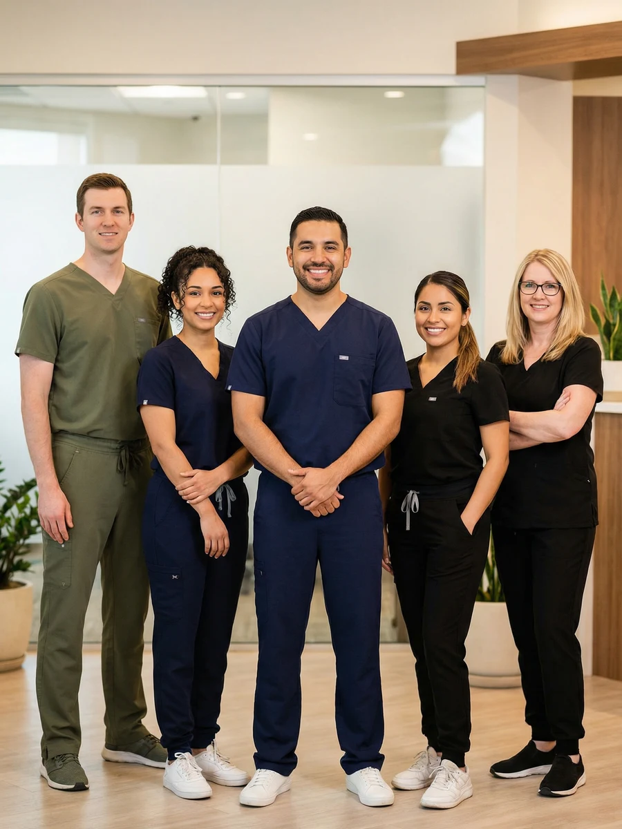 The myDental dental team posing together in a modern office
