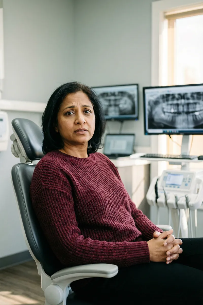 Confident patient smiling in dental chair at myDental Ben White in South Austin