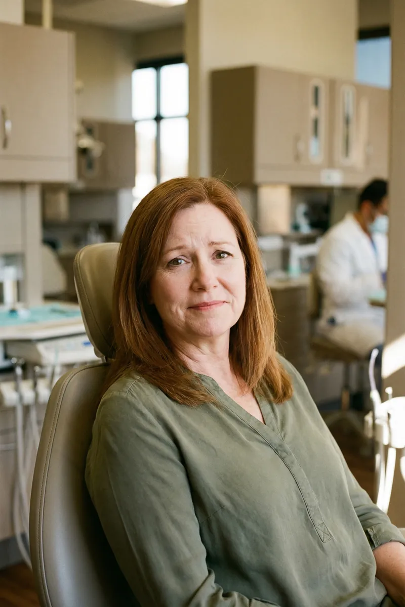 Confident patient smiling in dental chair at myDental Elgin