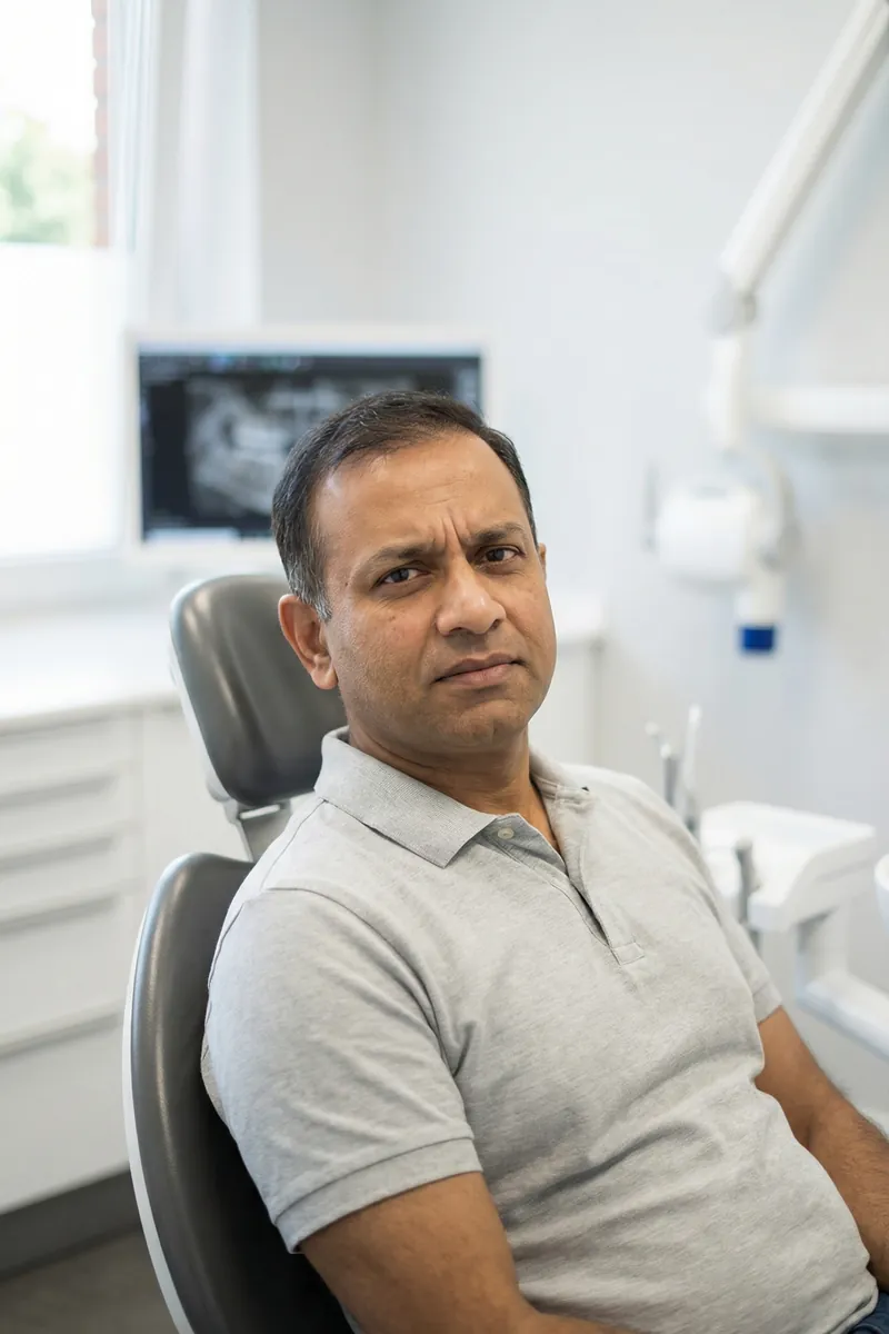 Confident patient smiling in dental chair at myDental Georgetown in Georgetown, TX