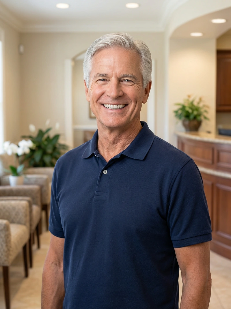 Relieved patient smiling after emergency dental treatment at myDental Georgetown