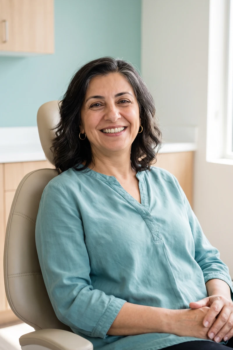 Smiling woman in a dental chair