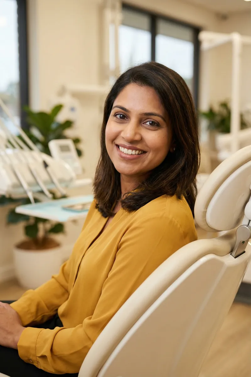 Confident patient smiling after dental implant treatment at myDental Norwood Park