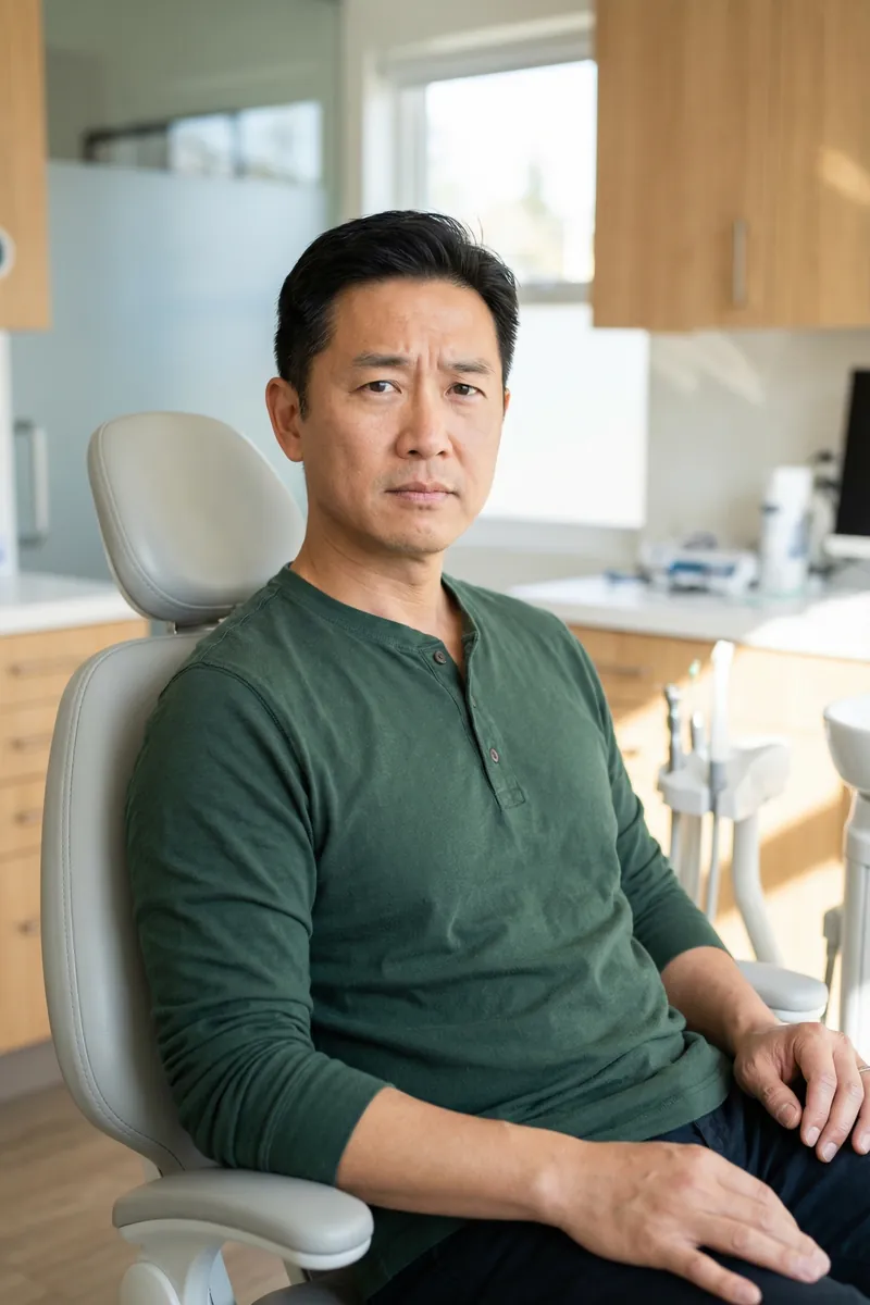 Confident patient smiling in dental chair at myDental Norwood Park in Austin