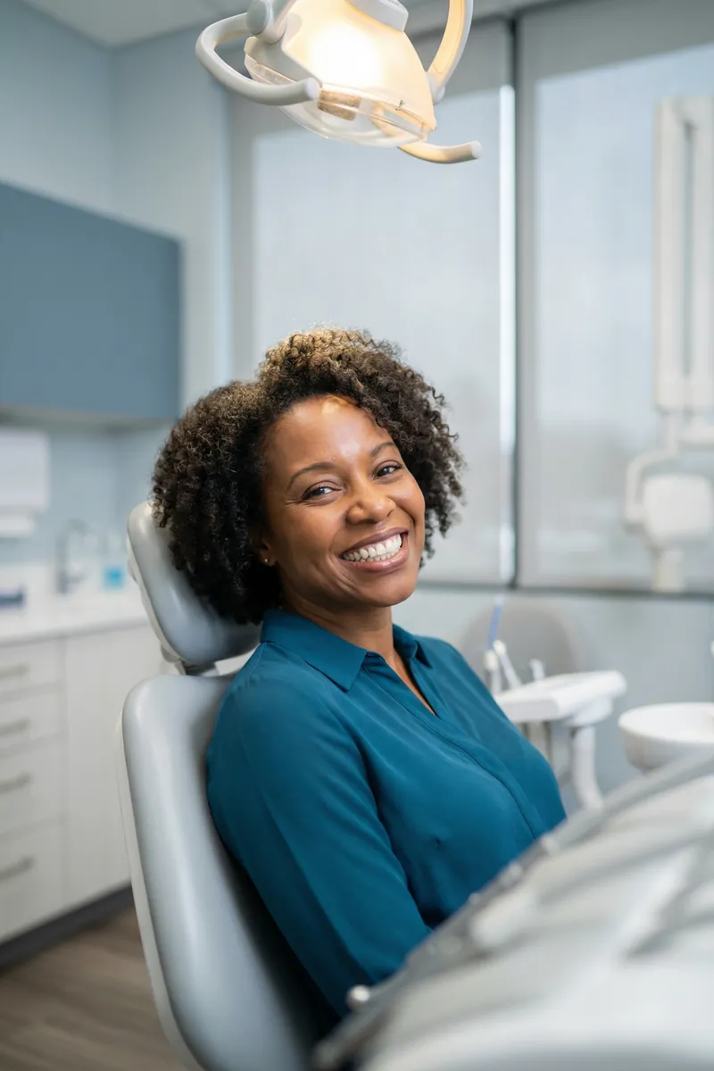 Paciente confiado sonriendo después del tratamiento de implantes dentales en myDental Round Rock