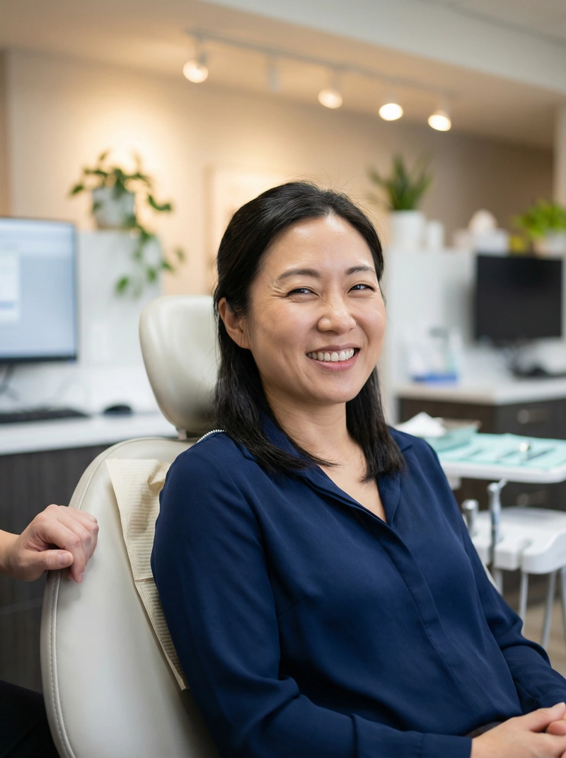 Relieved patient smiling after emergency dental treatment at myDental Round Rock