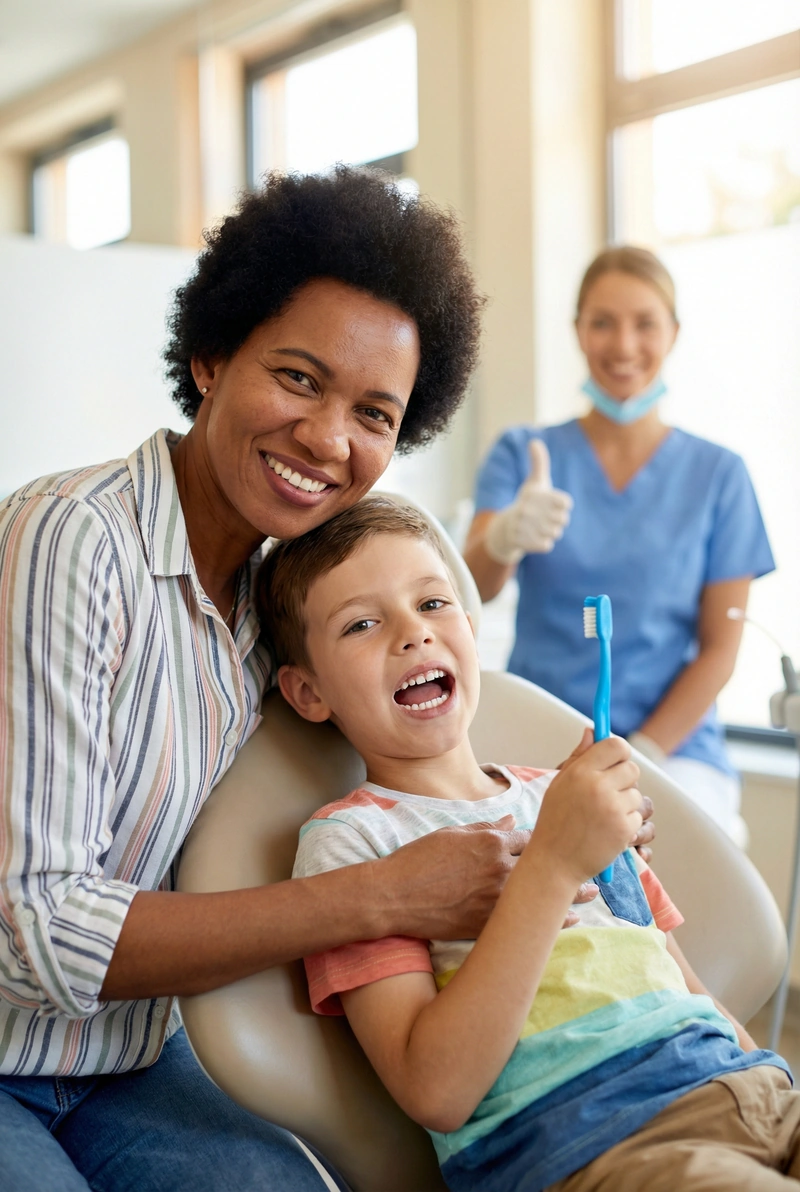 Happy child after a dental visit at myDental Round Rock