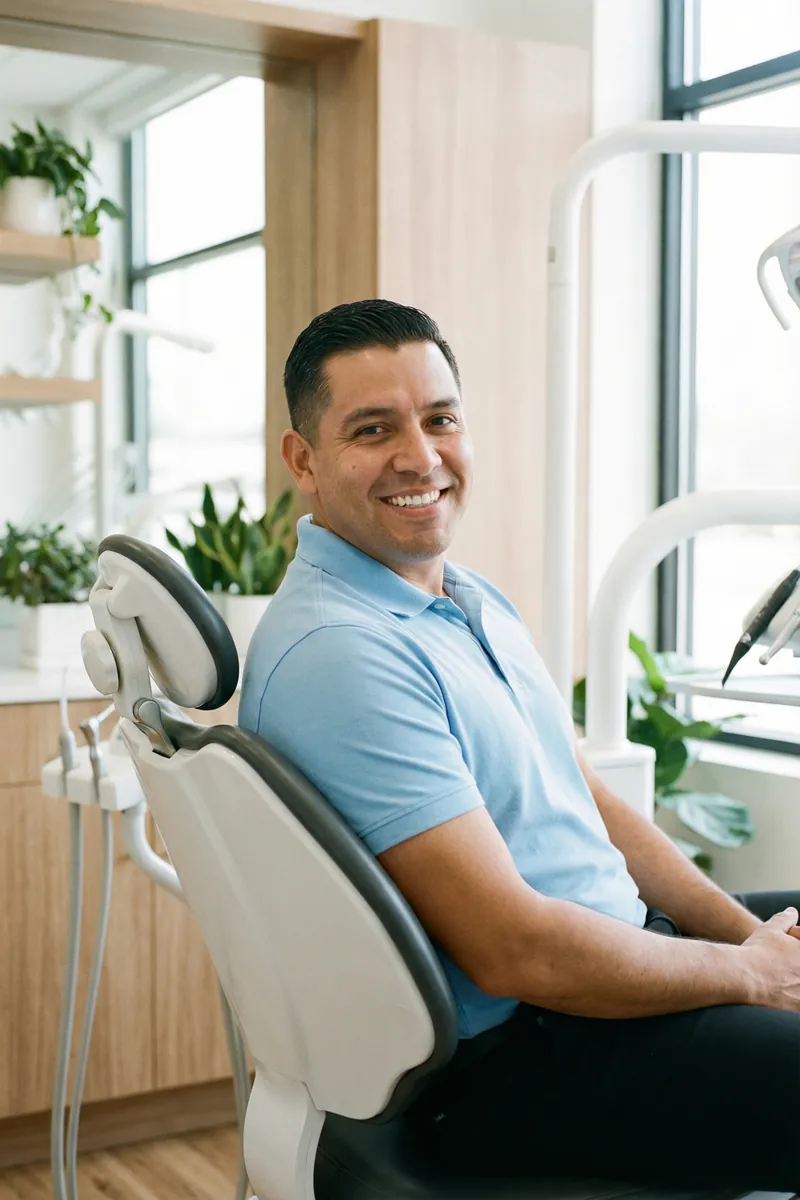 Confident patient smiling after dental implant treatment at myDental San Marcos