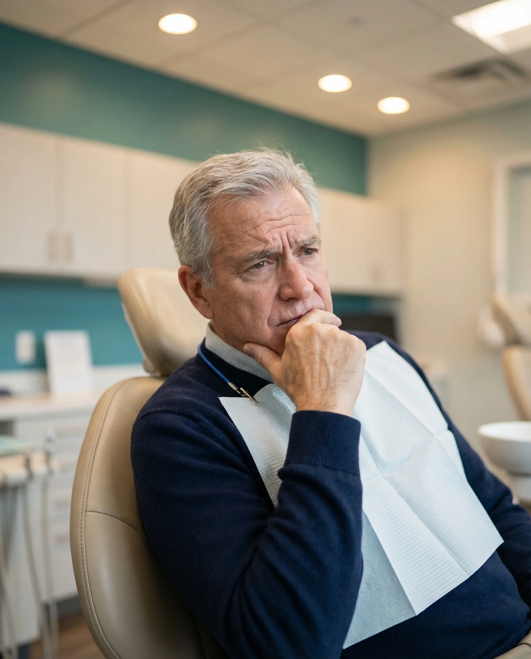 Patient considering full mouth reconstruction options at myDental Tech Ridge in Austin