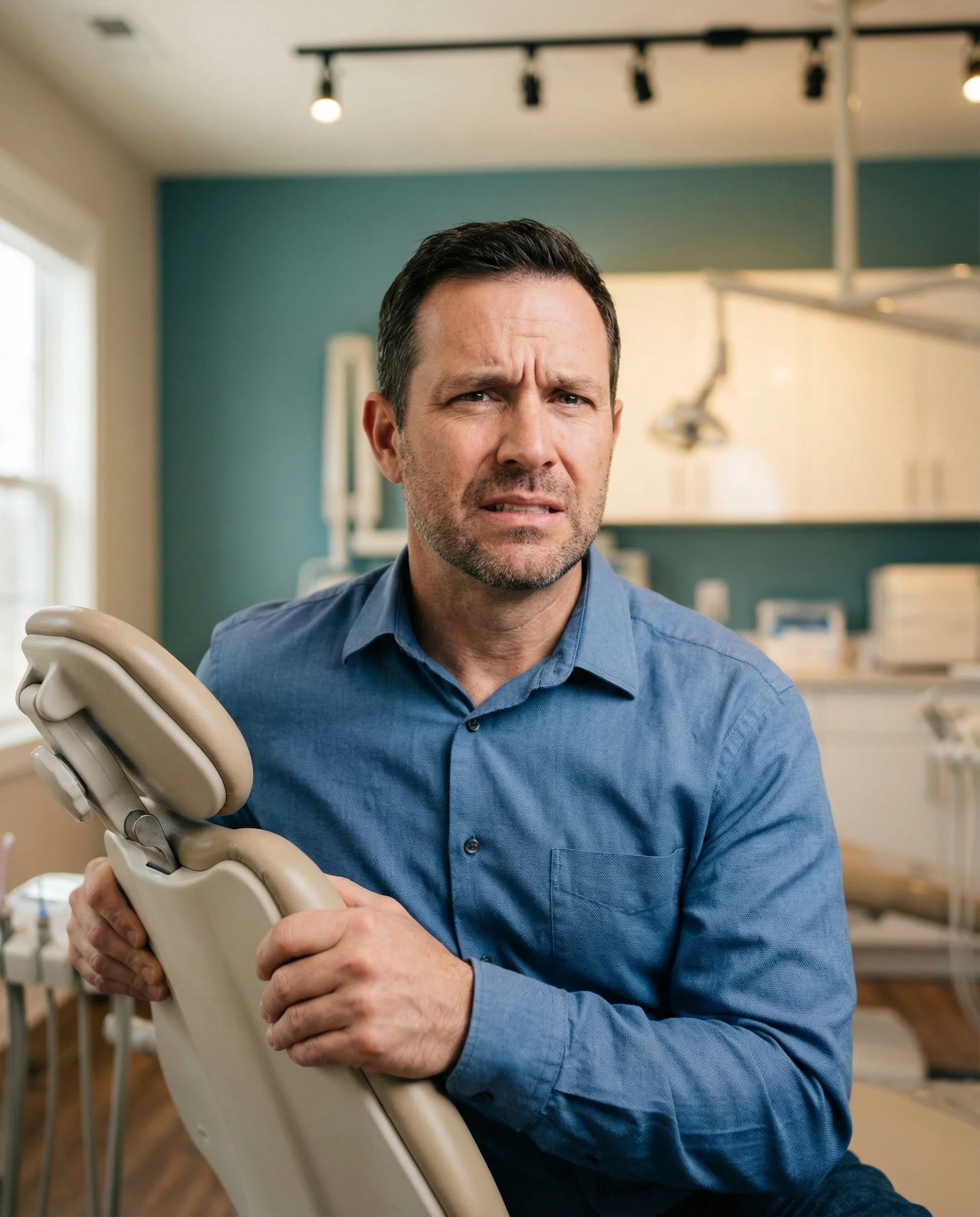 Patient experiencing dental anxiety before sedation