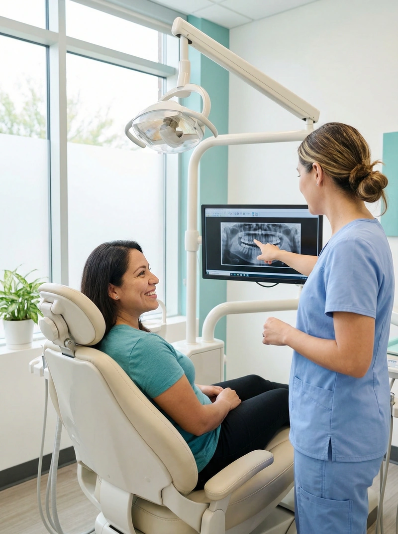 Patient smiling during a checkup at a myDental office