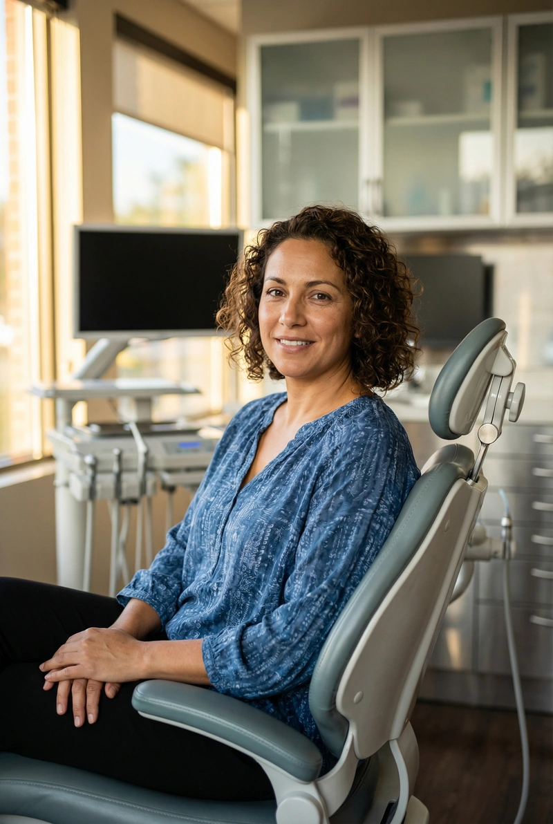 Smiling woman in dental chair during preventive care visit at myDental